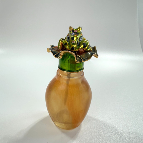 Perfume Bottle With Metal Frog Screw Top Dauber Multicolor Rhinestones Marked R - Picture 2 of 16